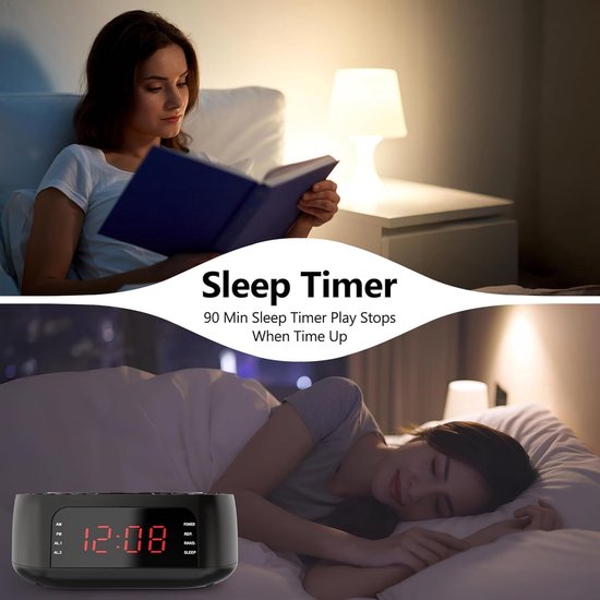 CD-speler-wekker met afstandsbediening: CD/MP3, Bluetooth, FM-radio met luidsprekers, USB-oplader en dimbaar display voor de slaapkamer - dubbel alarm met instelbaar geluid, geschikt voor zowel diepe als lichte slapers. — afbeelding 2