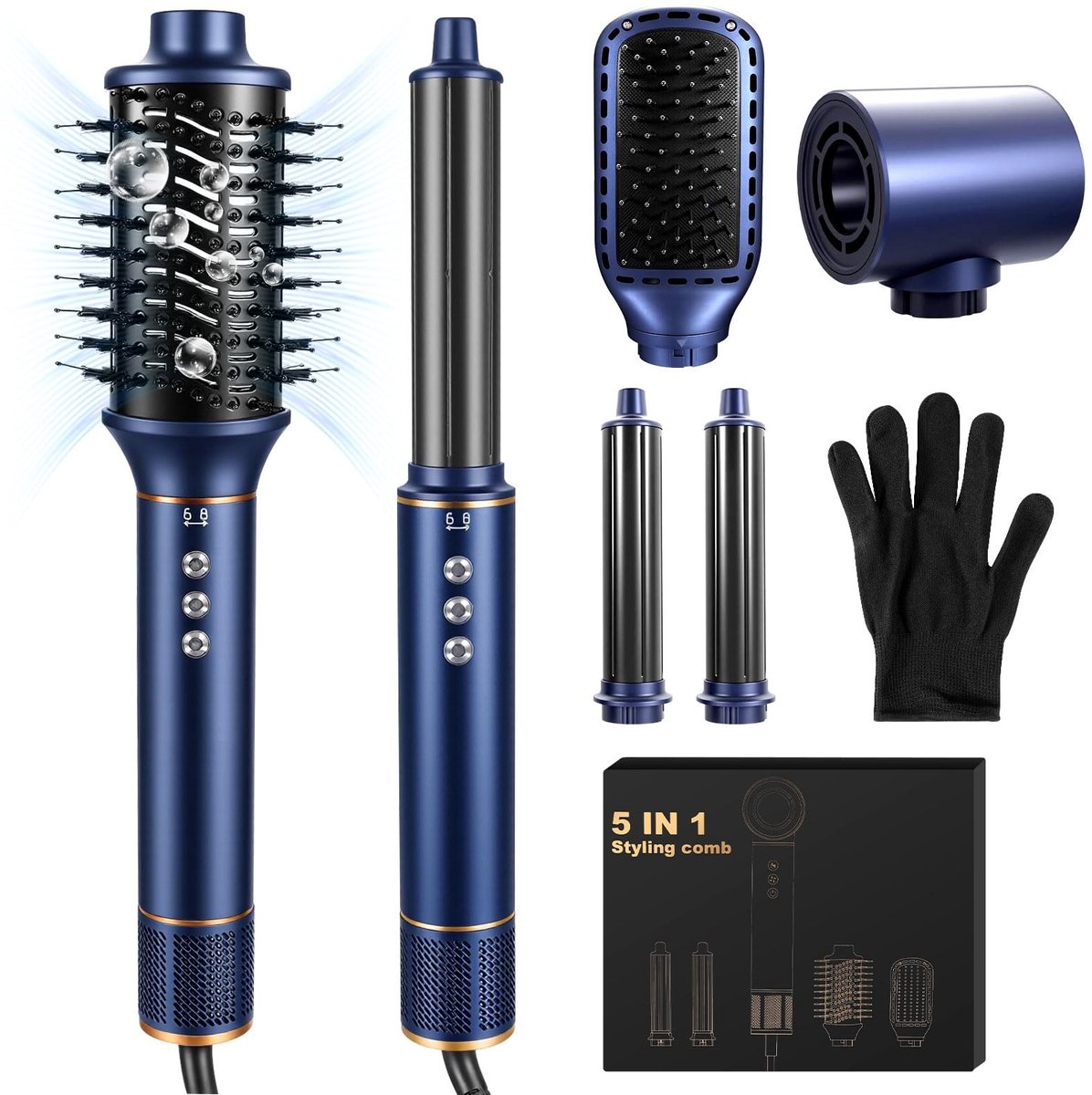 5-in-1 Haardroger met Air Brush - 1400W Blauw