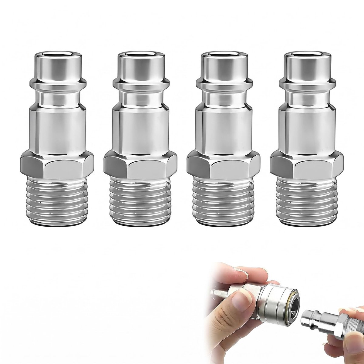 Compressie Lucht Snelkoppelingen - Set van 4 Conische Euro Mannetjes 1/4 Inch