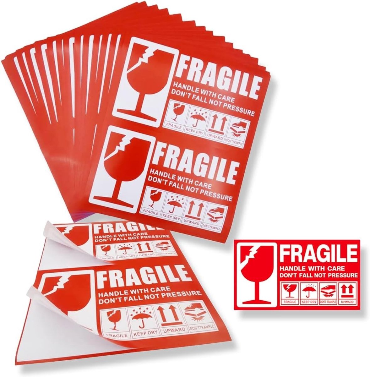 120 Pcs Waarschuwingsstickers voor Fragiele Pakketten - Zelfklevende 'Fragile' Labels, Verzendstickers voor Voorzichtig Behandelen (5 x 9 cm) in Rood-Wit