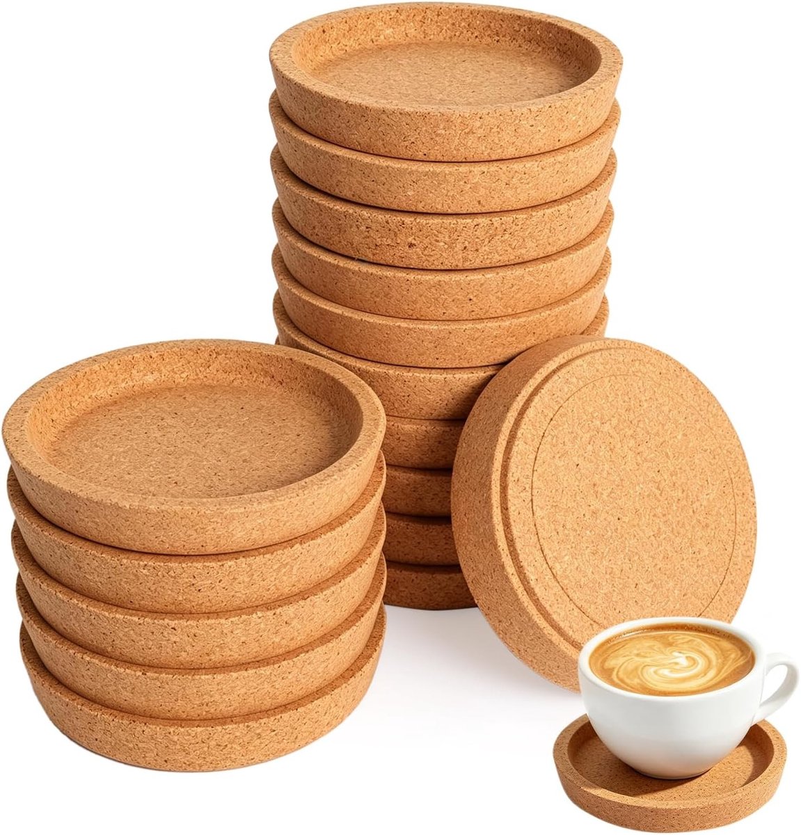 Ronde Kurken Coasters, Set van 16, Absorberend en Warmtebestendig, Perfect voor Bekers, Glazen en Dranken