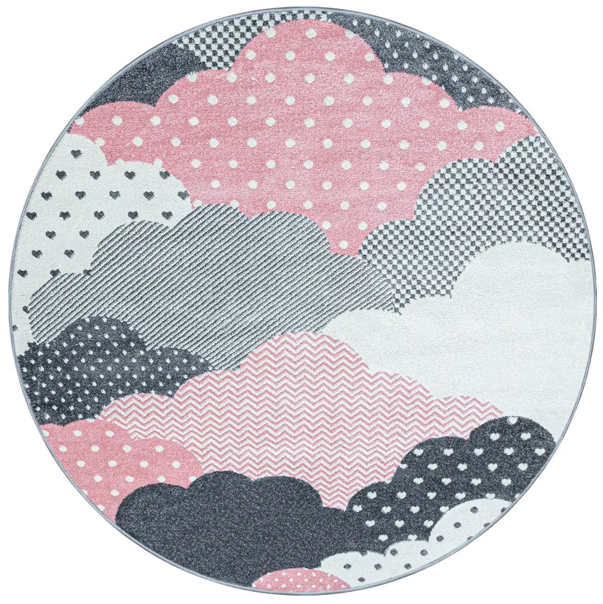 Dutch XXL Rond Kindervloerkleed | Tapijt | Bambi | Wolken | Roze | 160x160 cm