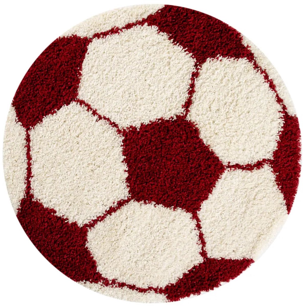 Dutch XXL Rond Kindervloerkleed | Tapijt | Shaggy | Fun | Voetbal | Rood | 120x120 cm