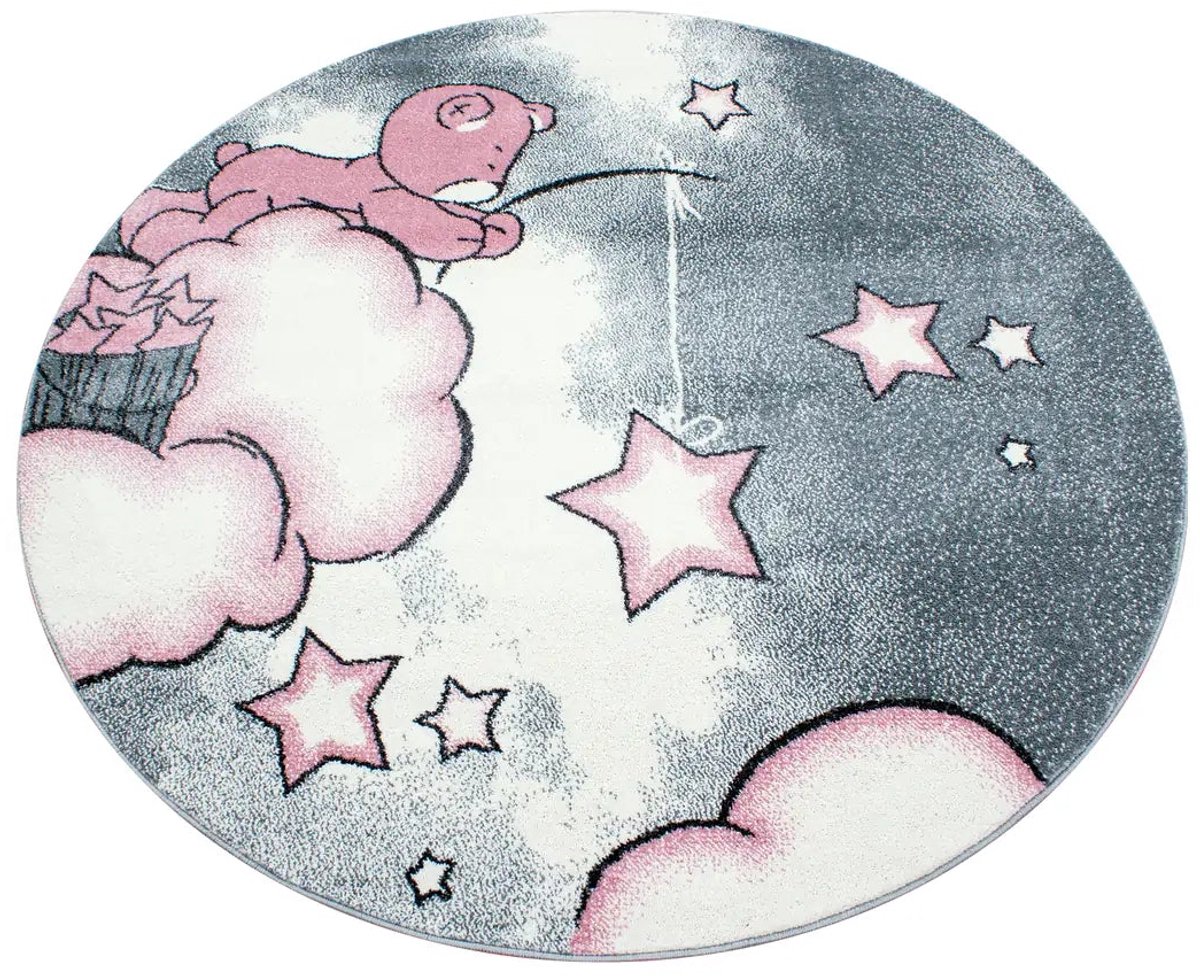 Dutch XXL Rond Kindervloerkleed | Tapijt | Kids | Beer | Roze | 160x160 cm