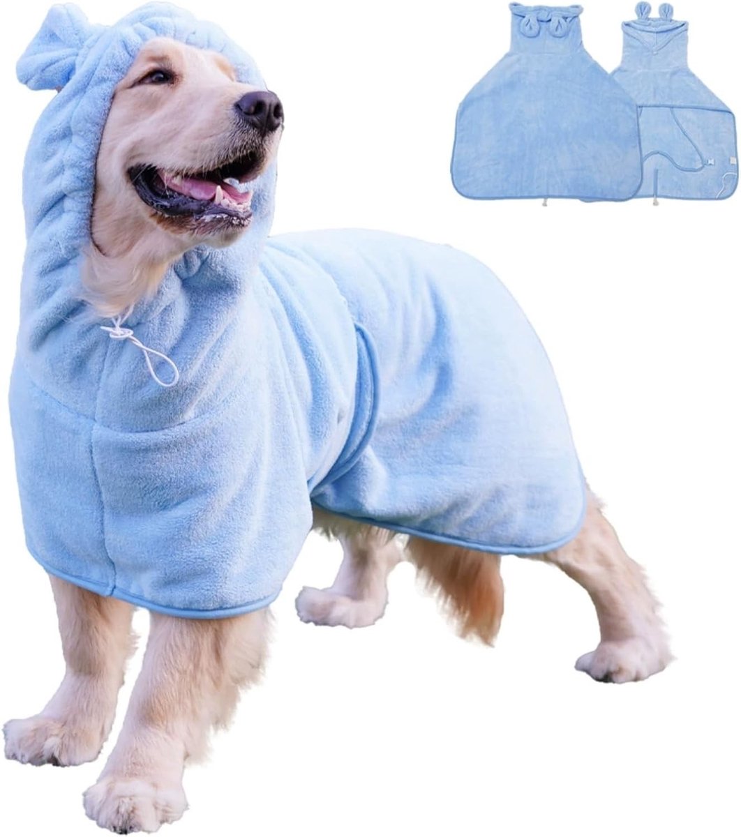 Absorberende en Sneldrogende Badjas voor Honden en Katten, Met Capuchon en Verstelbare Band voor Zwembad en Strand