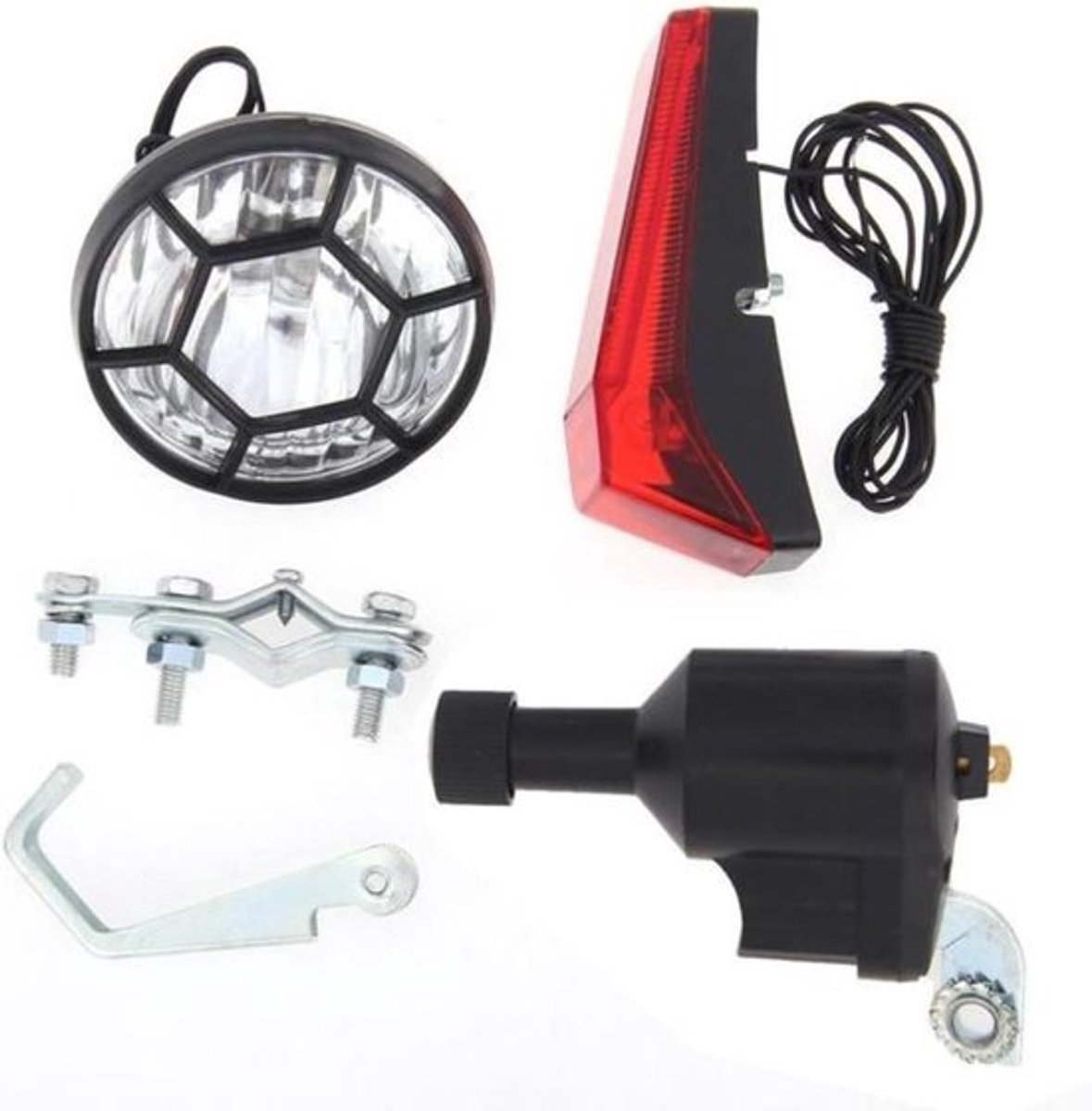 Fiets Dynamo Lichten Set - Fietsverlichting Set - Veilig Fietsen - Geen Batterijen Nodig - Stuurmontage - Zwart