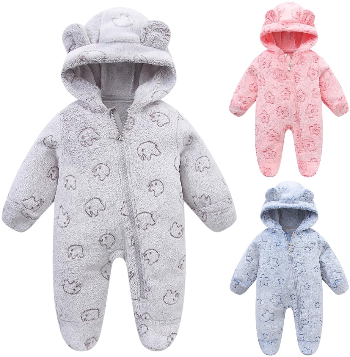 Baby snowsuit met oren - Fleece romper voor newborns - Grijs