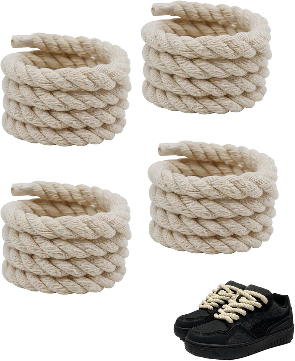 Dikke ronde veters van 8mm, 140cm lang, crèmekleurige veters voor sneakers, hardloopschoenen en sportschoenen, uniseks