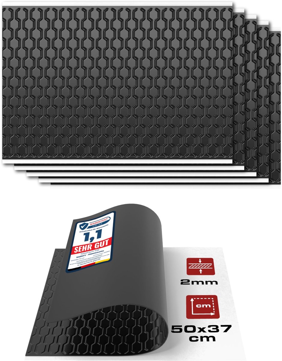 Set van 6 zelfklevende aluminium butyl isolatieplaten - Geluidsisolatie - 50 x 37 cm - Zwart