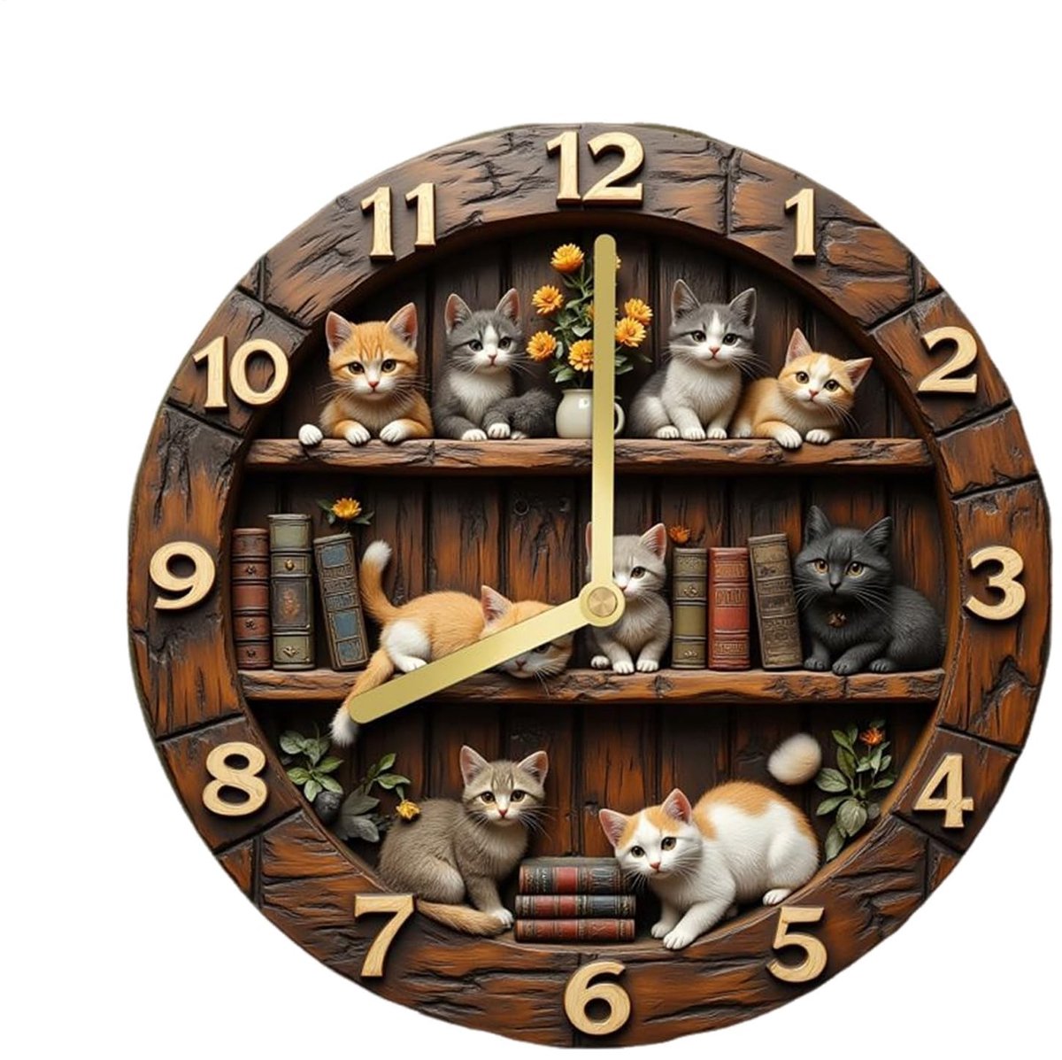 Retro wandklok met kattenthema - Stille ronde klok 39,8 cm