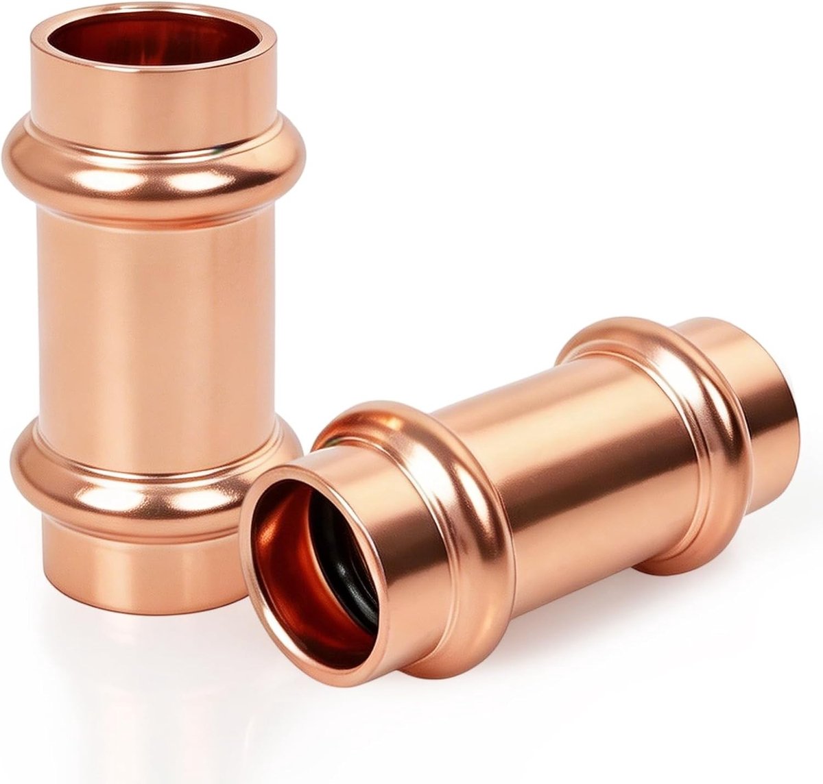 2 stuks 18 mm persfitting koppelingen voor drinkwater en verwarmingssystemen - duurzame koperen schuifmof voor buis - V-contour persconnector voor eenvoudige installatie