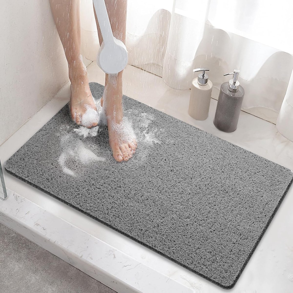 Douchemat 60x40 cm - Antislip PVC Loofah - Zonder Zuignappen - Grijs
