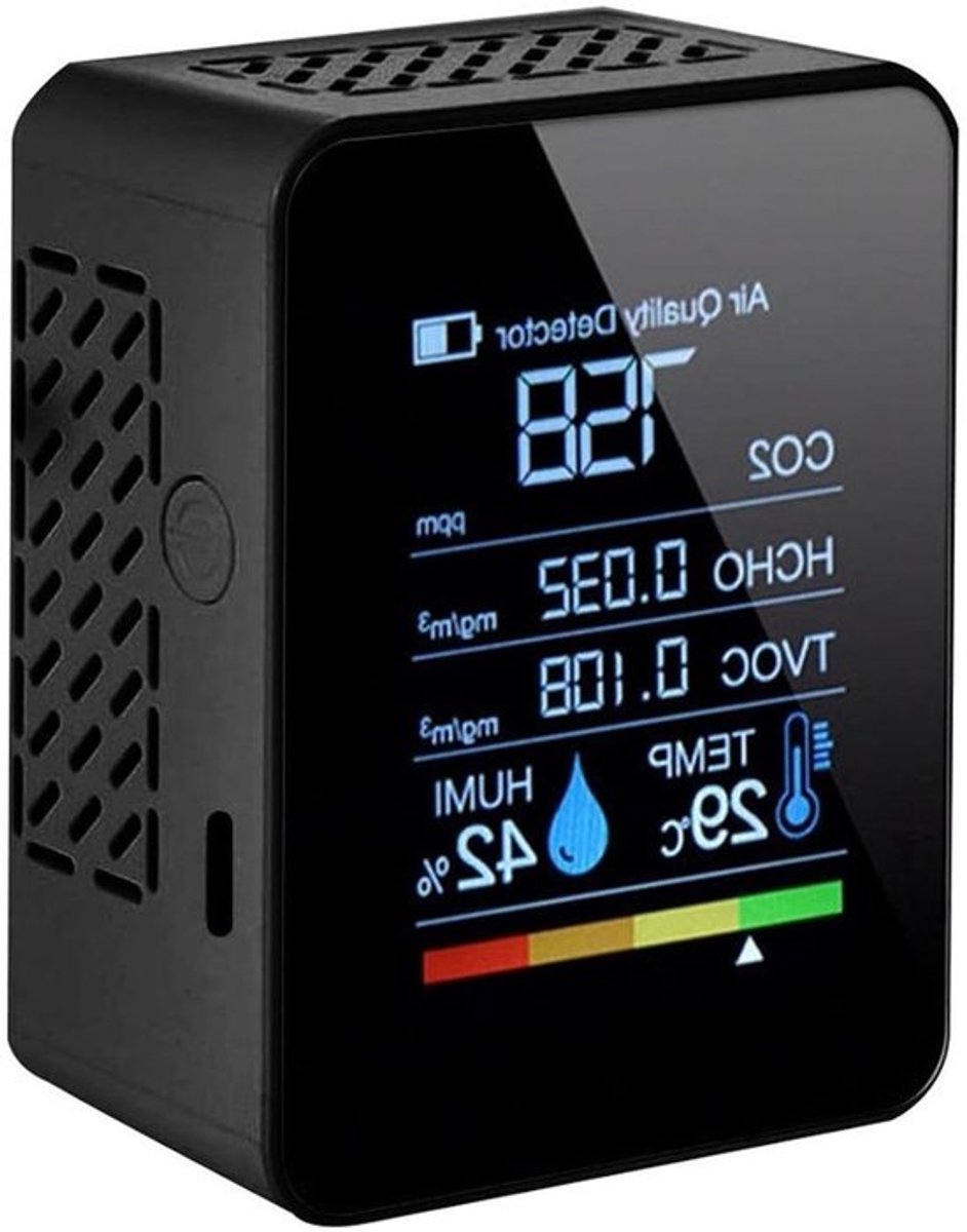 Luchtkwaliteit Monitor - CO2 Meter Gasdetector - Luchtkwaliteit Meten - 5-in-1 Sensor - 90 x 70 x 35 mm - Wit