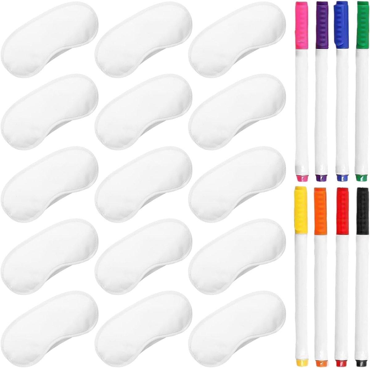 15 Stuks Witte Oogmaskers en 8 Kleuren Kledingborstels voor Reizen, Slaapmaskers en Schilderen