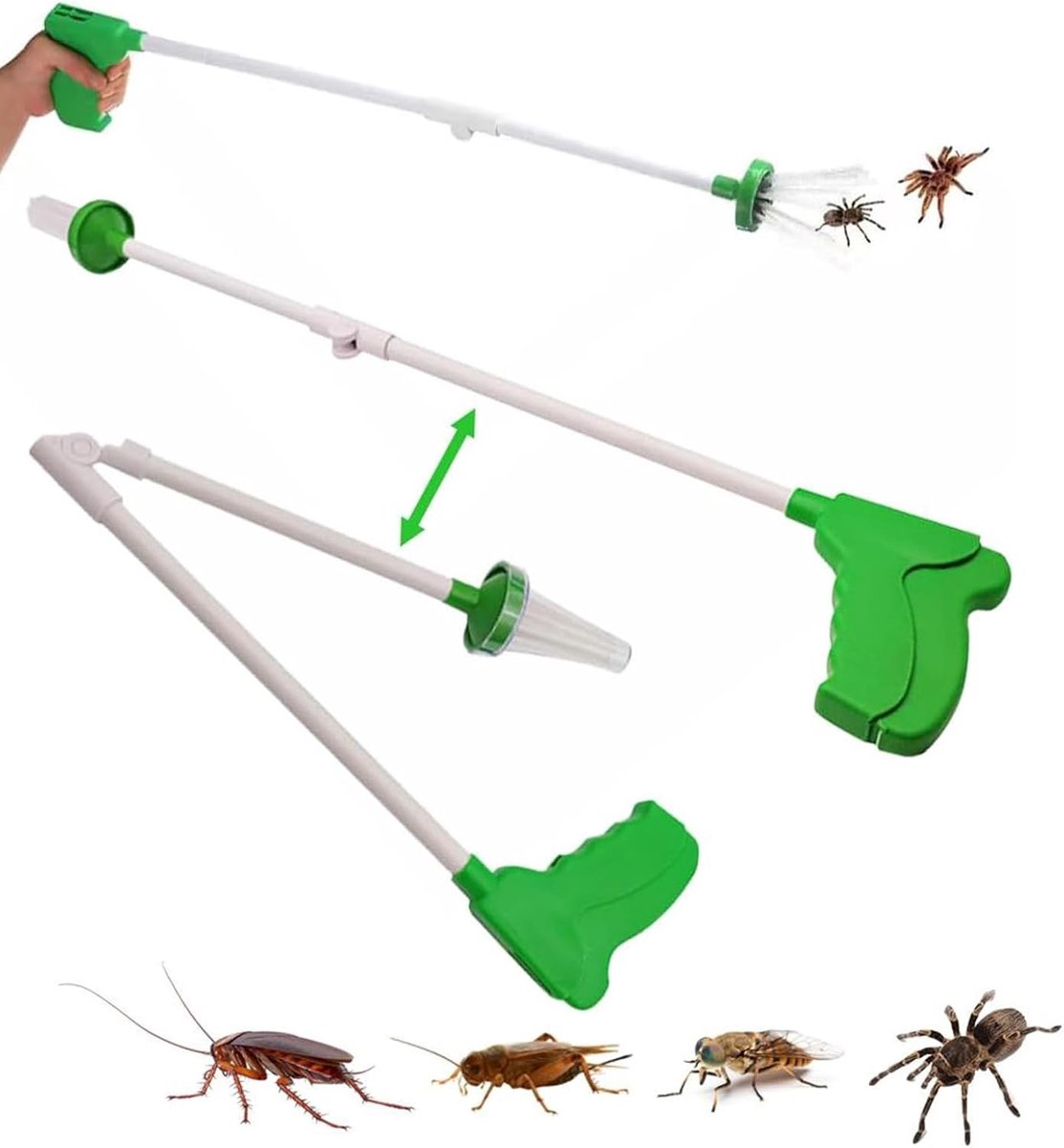 Efficiënte Insectenvanger met Extra Lange Handgreep, Vouwbaar Ontwerp en Contactloze Werking voor Spinnen en Insecten