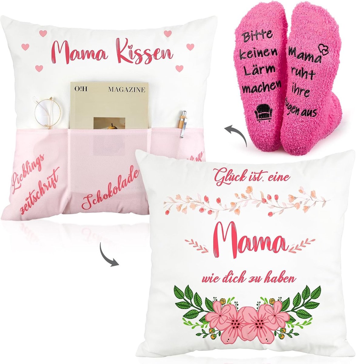 Decoratieve Kussenslopen Set met 1 Paar Sokken - Roze met Bloemenpatroon voor een Stijlvol Interieur
