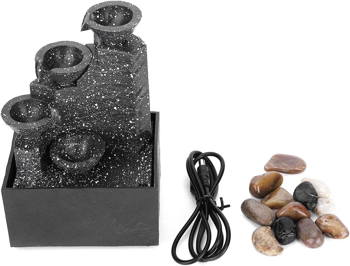 Mini Waterfontein met LED Verlichting voor Binnen, Decoratieve Tafelfontein met USB Voeding en Ongelijke Steentjes voor Thuis en Kantoor Decoratie