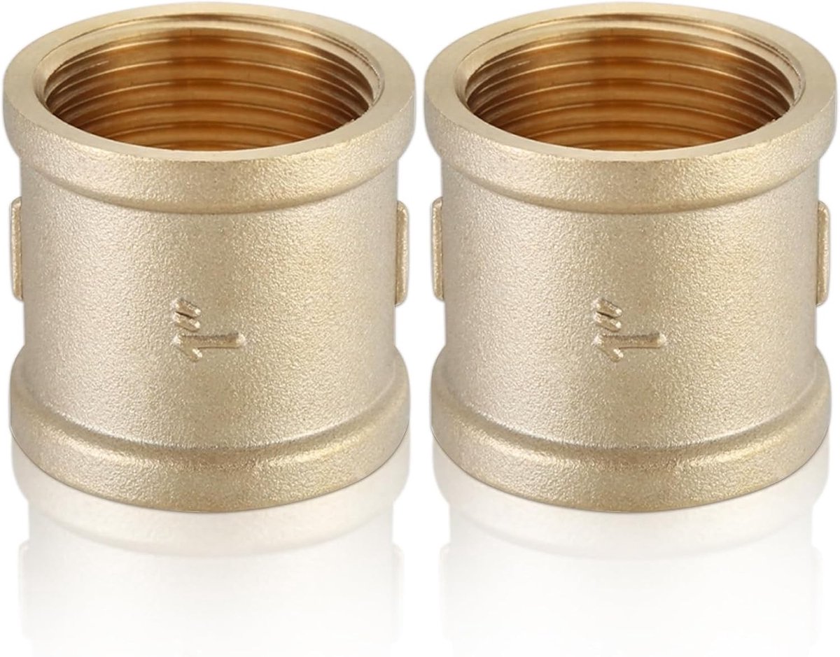 Dubbele verbindingnippel van messing 1 inch - 2 stuks - Koppeling met vrouwelijke schroefdraad voor pijpverbindingen, duurzaam en veelzijdig