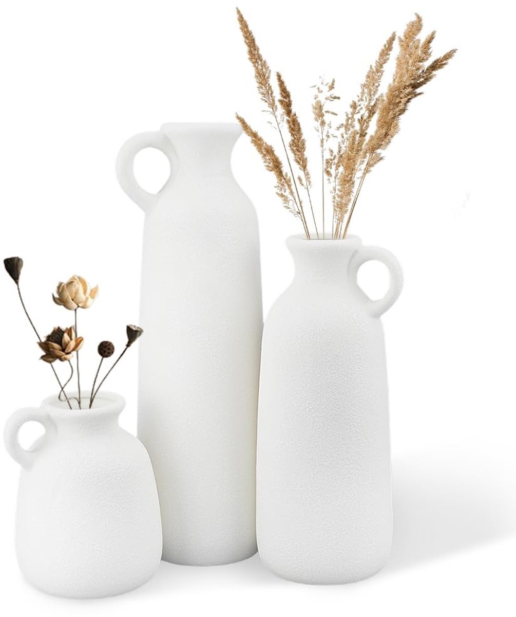 Set van 3 Keramische Vazen - Matte Witte Moderne Boerderijstijl