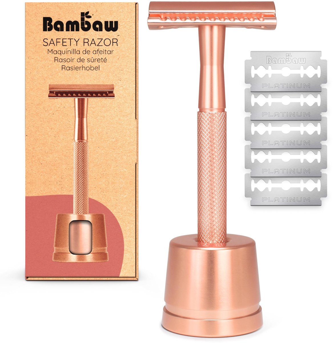 Veiligheidsscheermes met 5 Blades en Houder - Rosé Goud