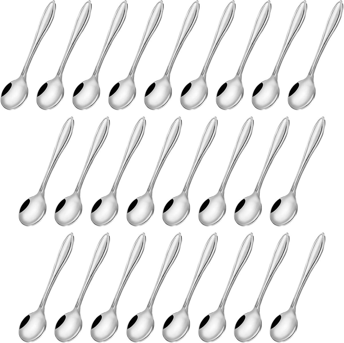 Set van 25 mini espresso lepels van 9,5 cm, kleine specerijlepels voor zout en suiker, perfect voor thuis, feesten en restaurants, vaatwasmachinebestendig en hoogglans gepolijst