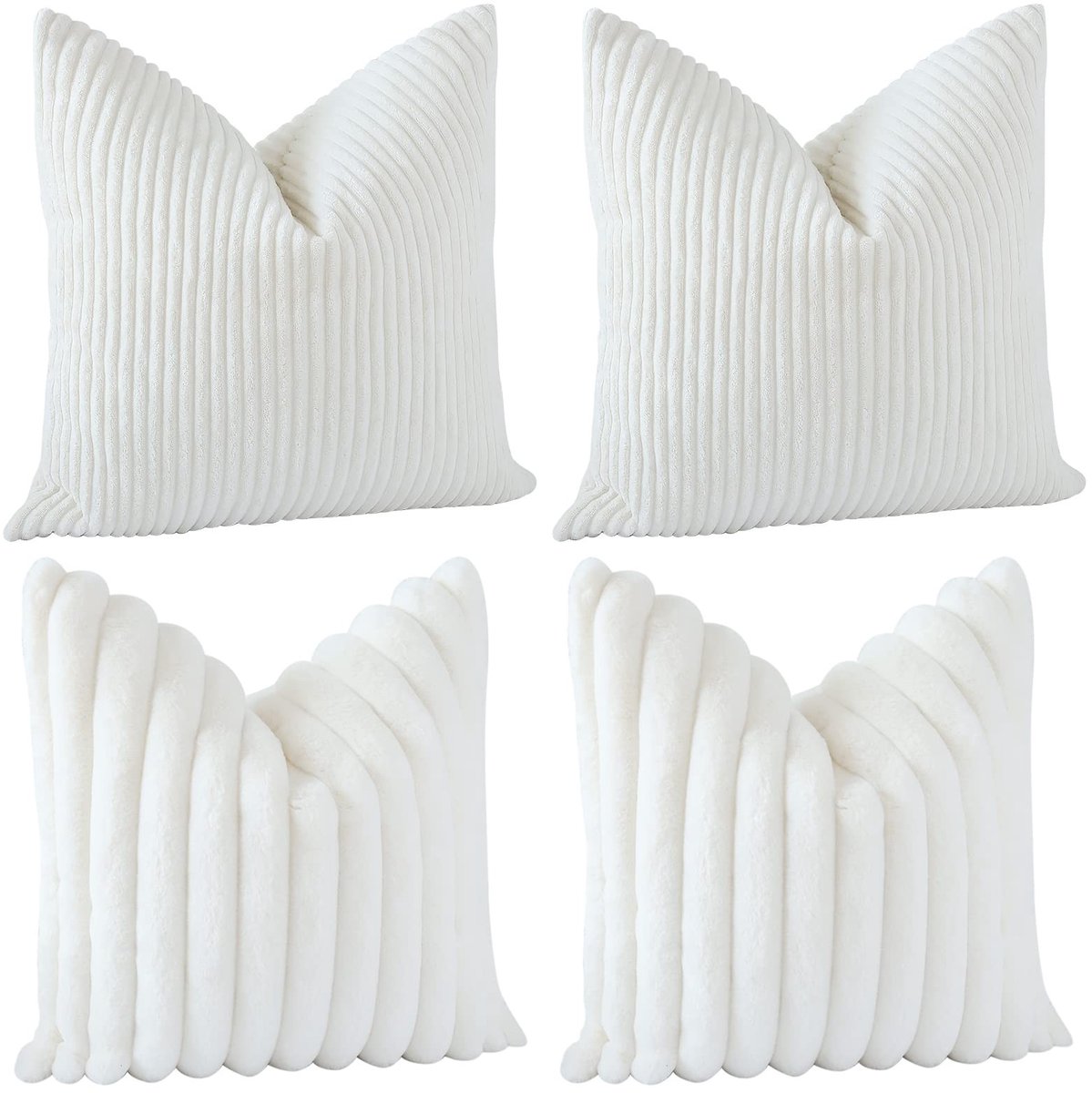 Kussenhoezen Set van 4 - Zacht Corduroy met Verborgen Ritssluiting - Beige