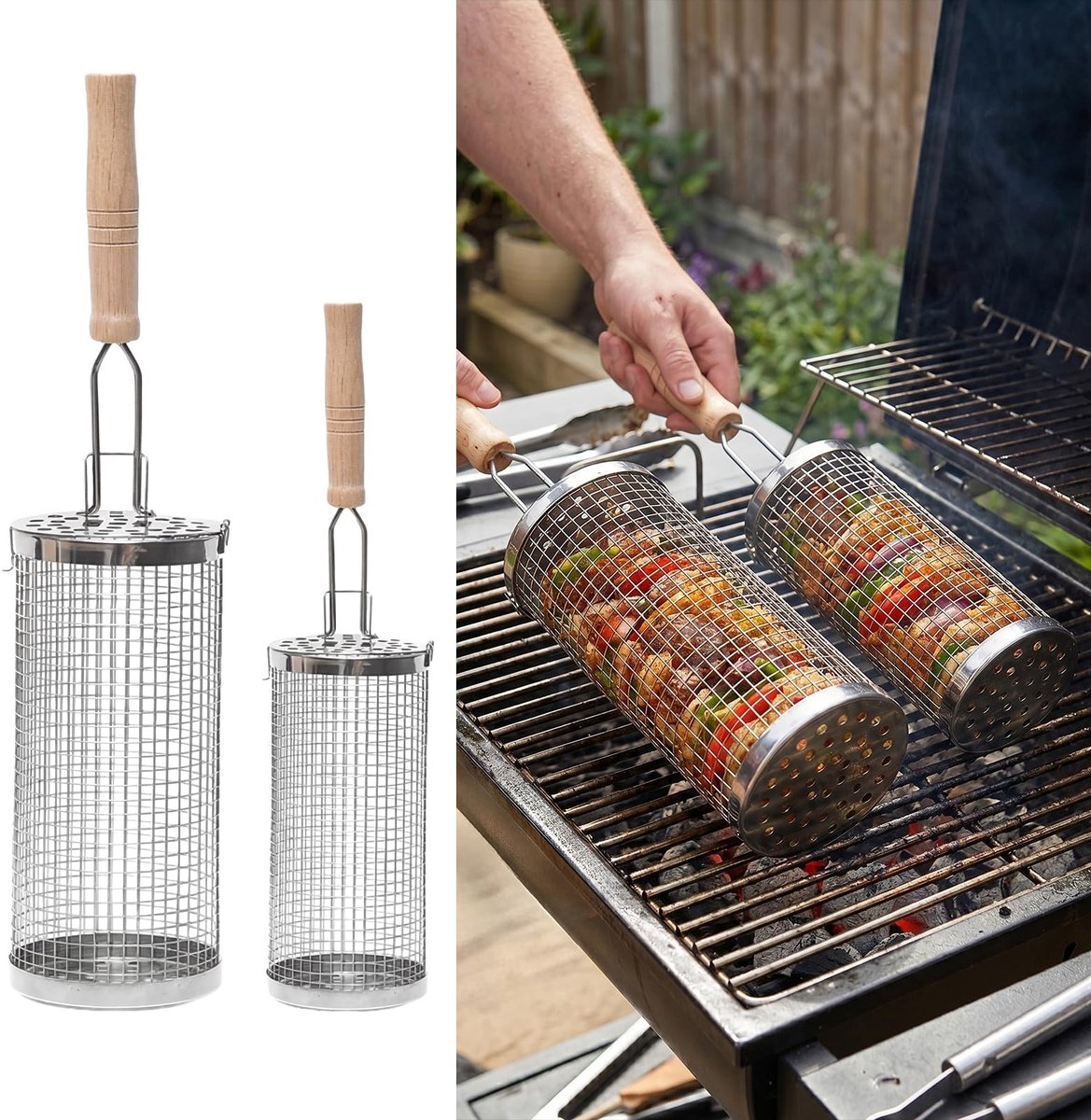 Grillmand met Lange Handgreep - Roestvrijstaal