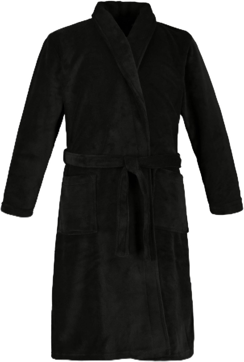 Badjas van Microfiber - Zwart met Schalkraag