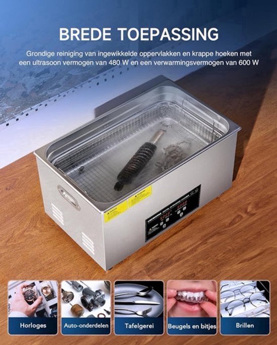 Ultrasone Reiniger – Ultrasoon Bad – Ultrasone Schoonmaker – Ultrasoon Machine – Roestvrij Staal – 480W Krachtig Vermogen – Instelbare Temperatuur en Timer