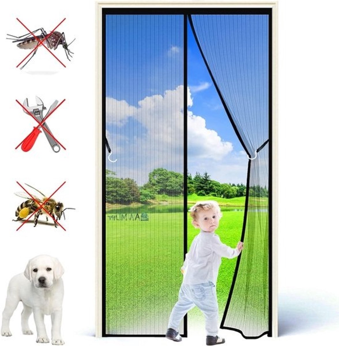 Magnetische Hordeur - Vliegendeur Gordijn - Insecten Buiten Houden - Volledig Frame Klittenband - 225x265 cm - Zwart