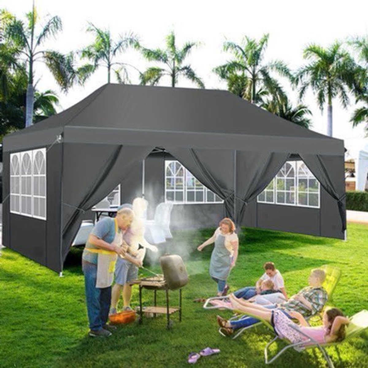 Pop-up Tent – Vouwtent – Markttent – Partytent – Pop-up Shelter – 3,05 x 6,1 Meter – 6 Afneembare Zijwanden