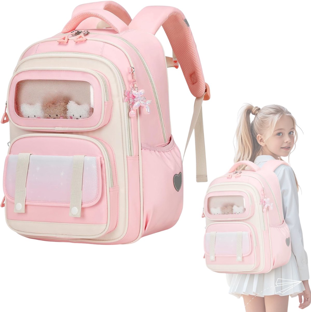 DailySupplies® Boekentas Meisjes Lagere School - Schooltas Eersteleerjaar Groot - Roze