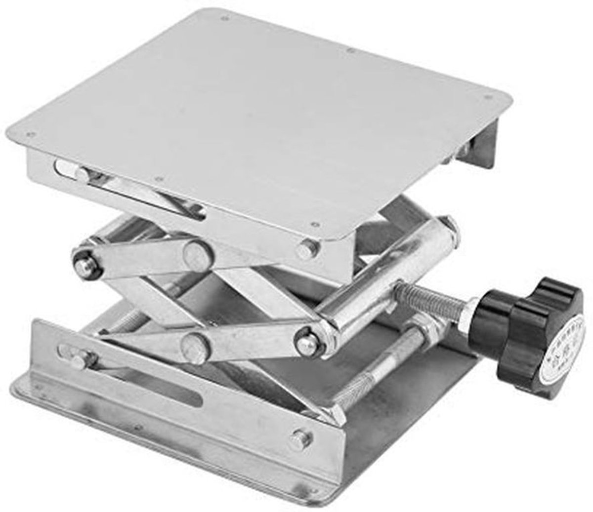 Laboratorium schaarlift van roestvrij staal met verstelbare hoogte van 45 tot 158 mm en stabiel platform van 100 x 100 mm voor duurzaam gebruik