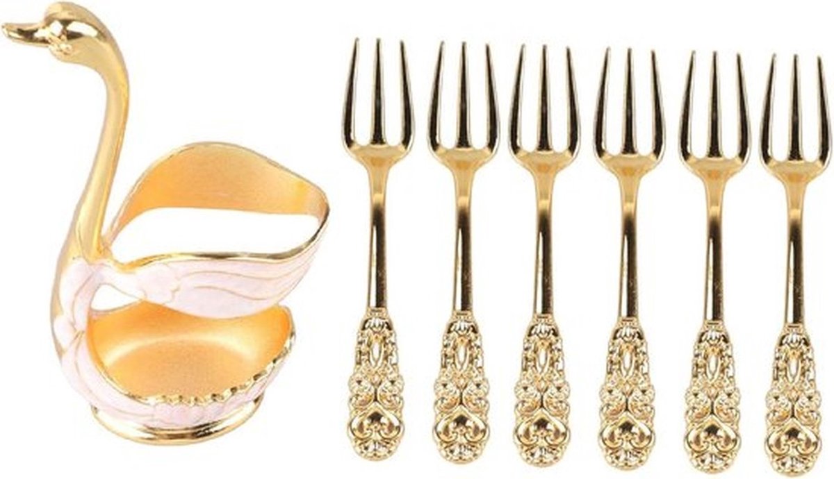 Set van 6 stijlvolle goudkleurige espressolepels met elegante zwaanvormige handgreep, ideaal voor feestjes en gebruik op kantoor