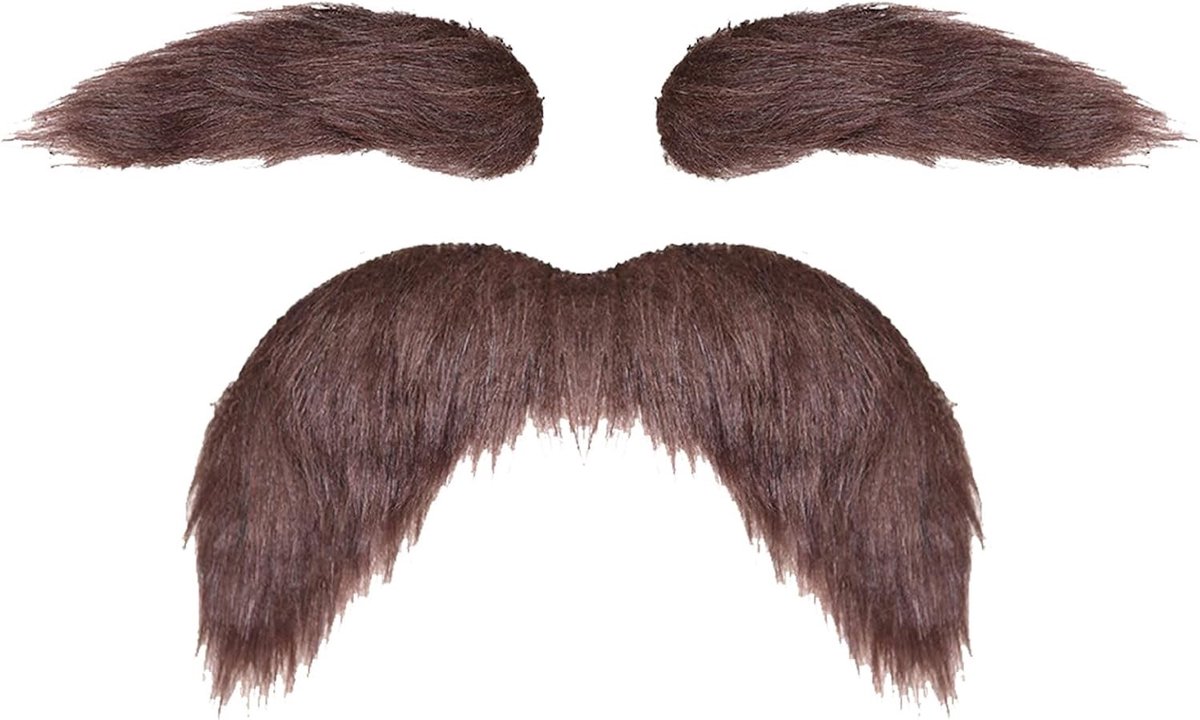 3-in-1 Valse Baard en Snor voor Feestjes, Kerst en Halloween, Zelfklevende Accessoires, Bruin