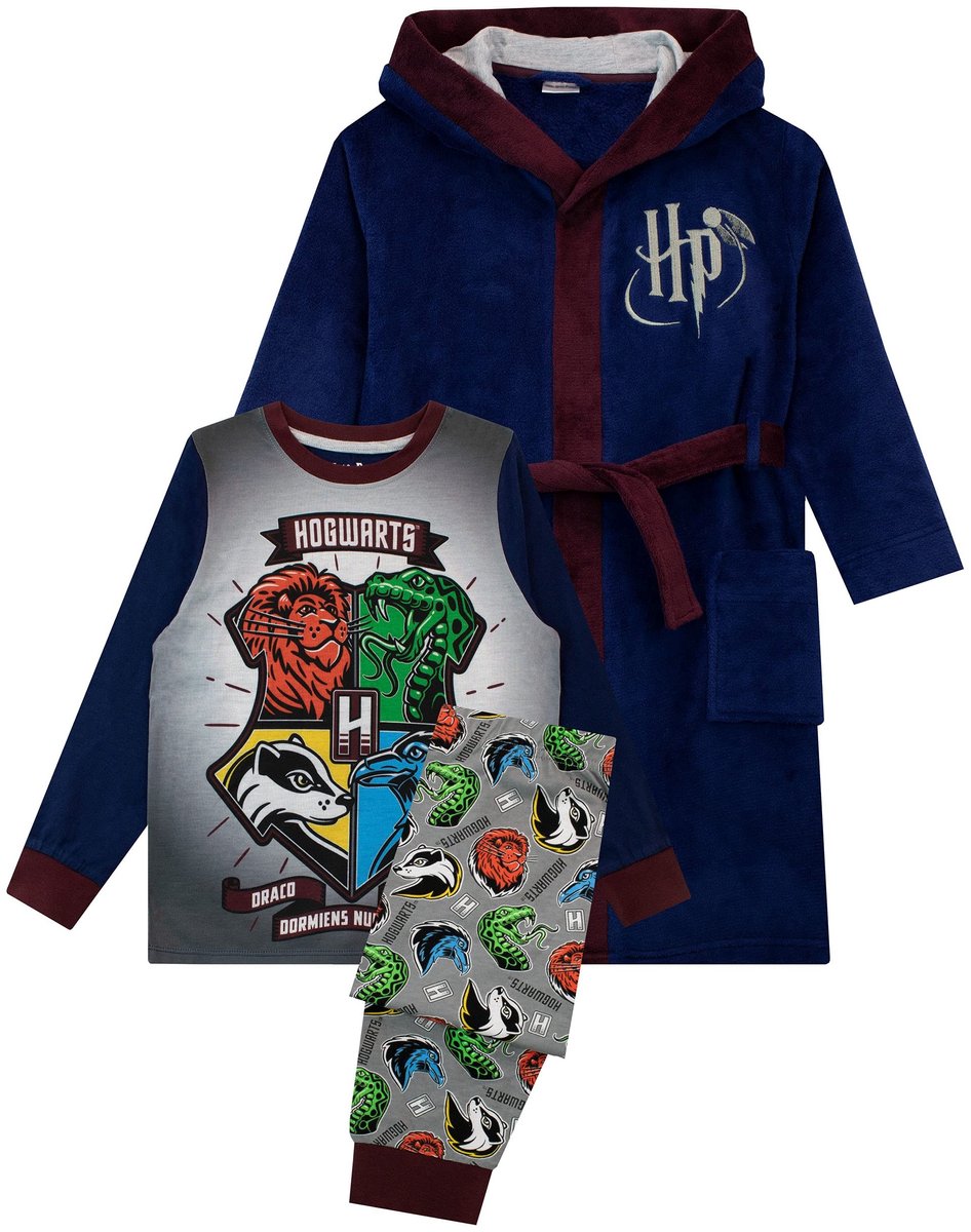 Harry Potter Pyjama Set voor jongens - Inclusief badjas en broek - Zwart