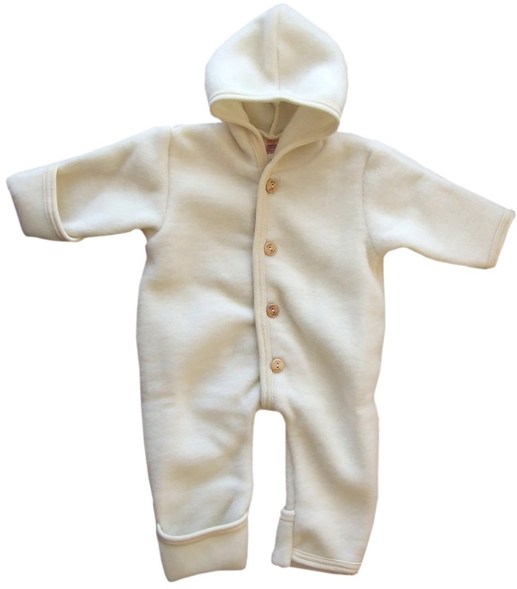 Hooded Romper van Zachte Wol - Natuurlijke Kleur 50/56 cm