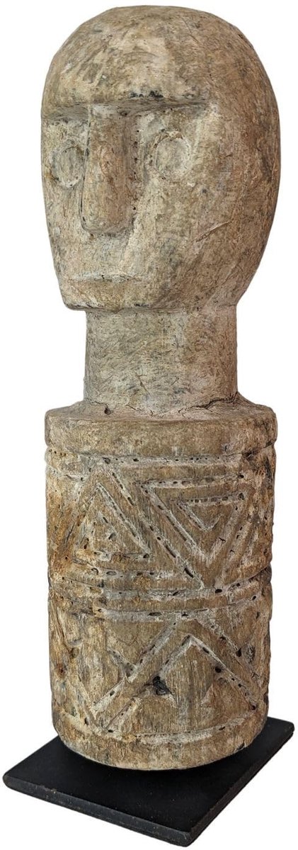 Tribal Beeld van Versteend Hout - 24 cm