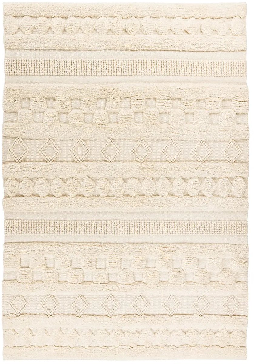 Dutch XXL Wollen Vloerkleed | Tapijt | Bohist | Strepen | Crème | 160x230 cm
