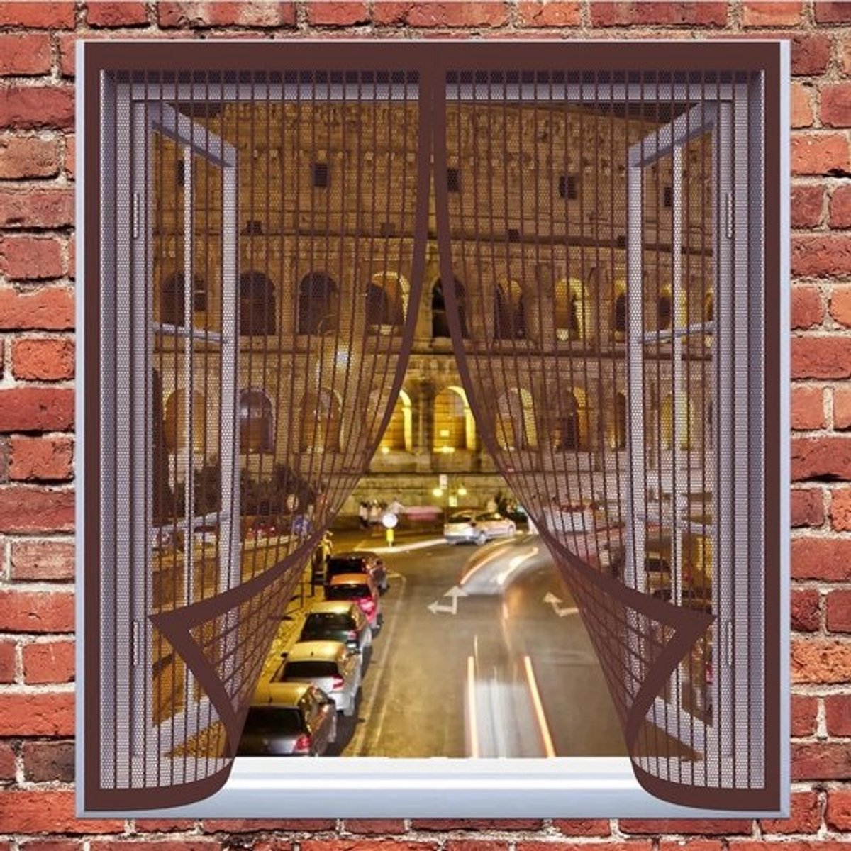Raamscherm Klamboe - Vliegengaas Venster - Insecten Buiten Houden - Automatische Sluiting - 125 x 75 cm - Bruin