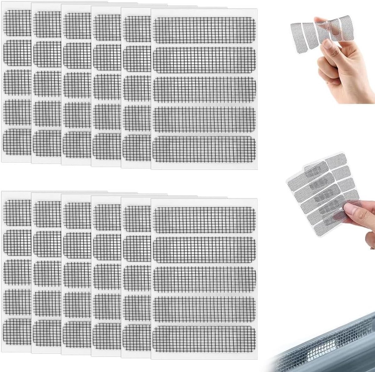 Reparatietape voor muggennetten - 60 stuks zelfklevend, ideaal voor raamreparatie, zwart, 6 cm lang en 1,5 cm breed