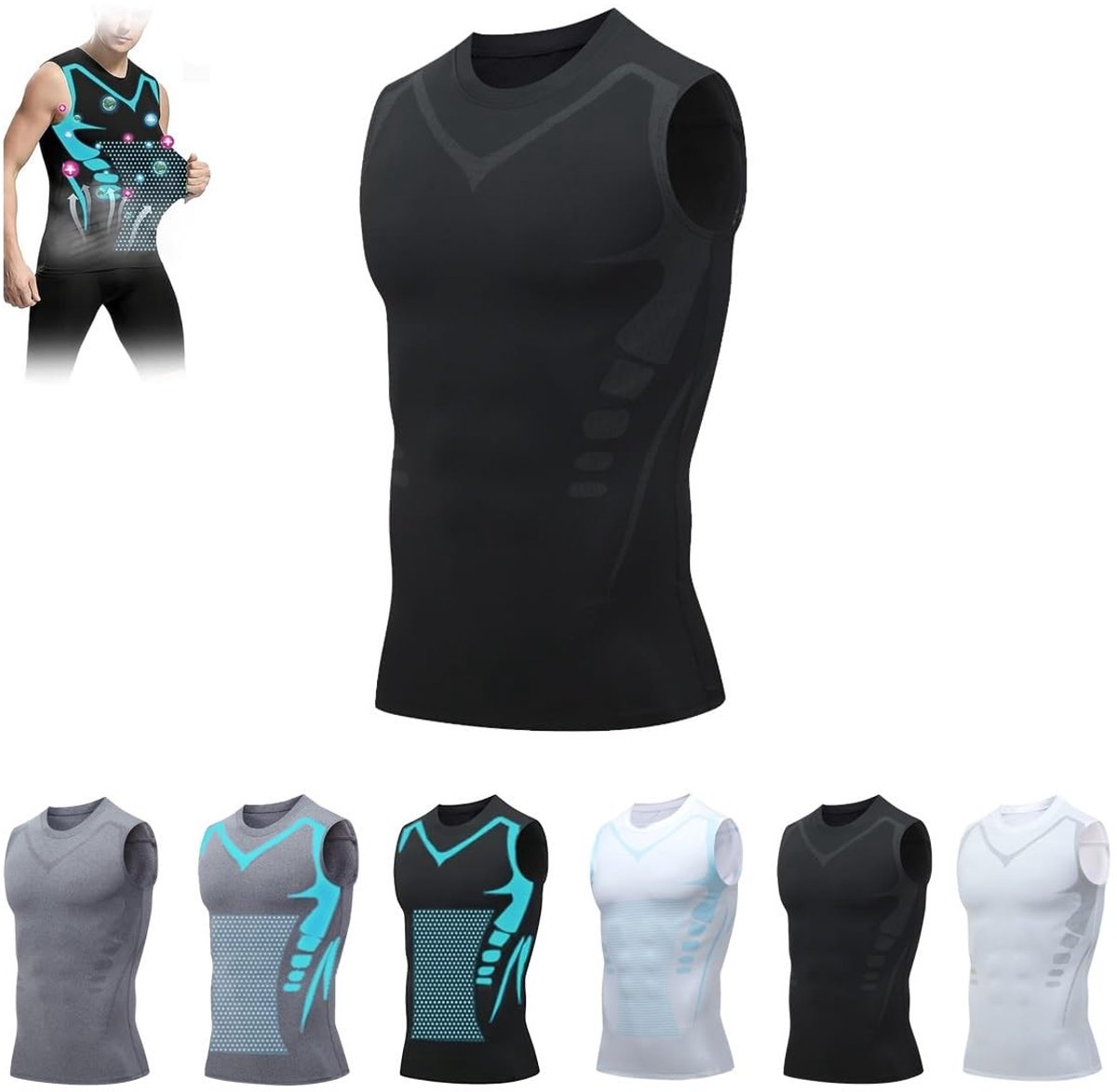 Heren Compressieshirt - Mouwloos Body Shaper - Zwart