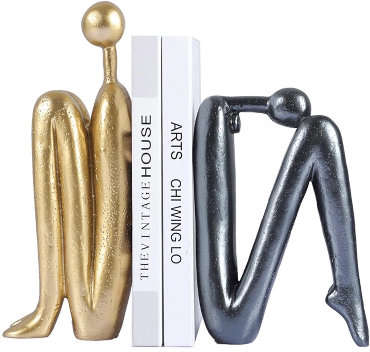 Decoratieve Boeksteunen - Unieke Abstracte Figuren - Goud en Blauw