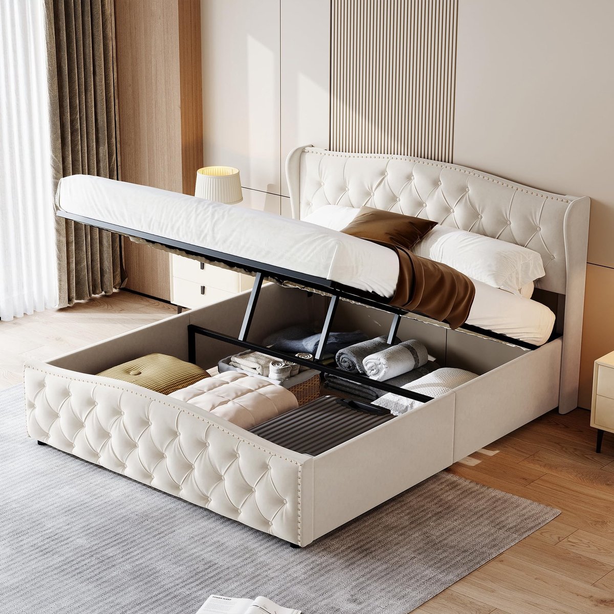Bed met opbergruimte - 160 x 200 cm - Off-White