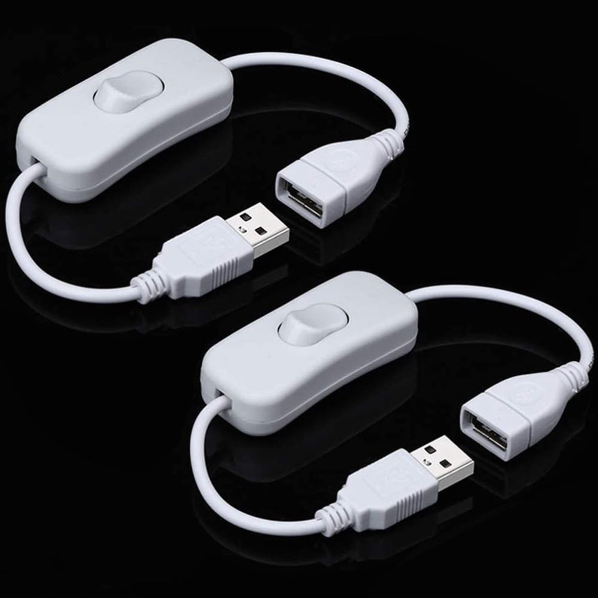 2 Stuks DC Male naar Female USB Kabel met Aan/Uit Schakelaar - USB Verlengkabel voor LED Lamp, Ventilator en Auto Recorder