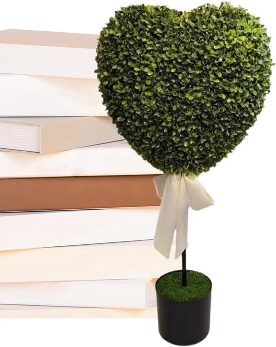 Kunstplant Hart Vorm - Buxus Topiary Nepplant - Woondecoratie - Onderhoudsvrij Groen - 30 cm Hoog - Groen