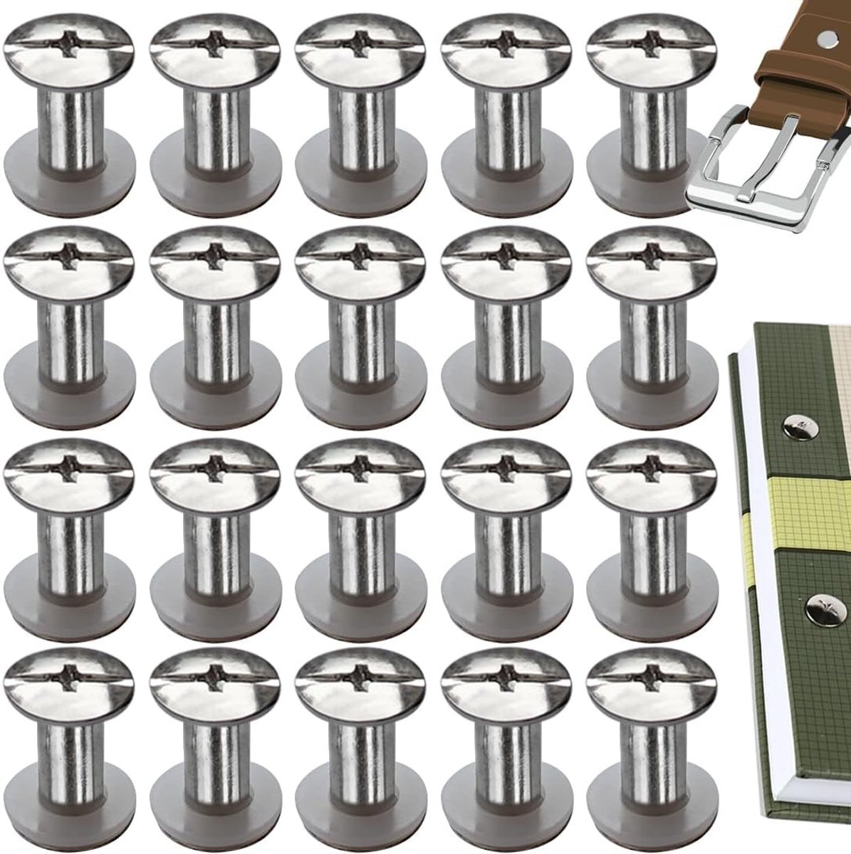 Boekschroeven Set van 20 Stuks RVS M5 x 10 mm voor Leer, Boeken en Rugzakken - Ideaal voor Handwerken en Creatieve Projecten