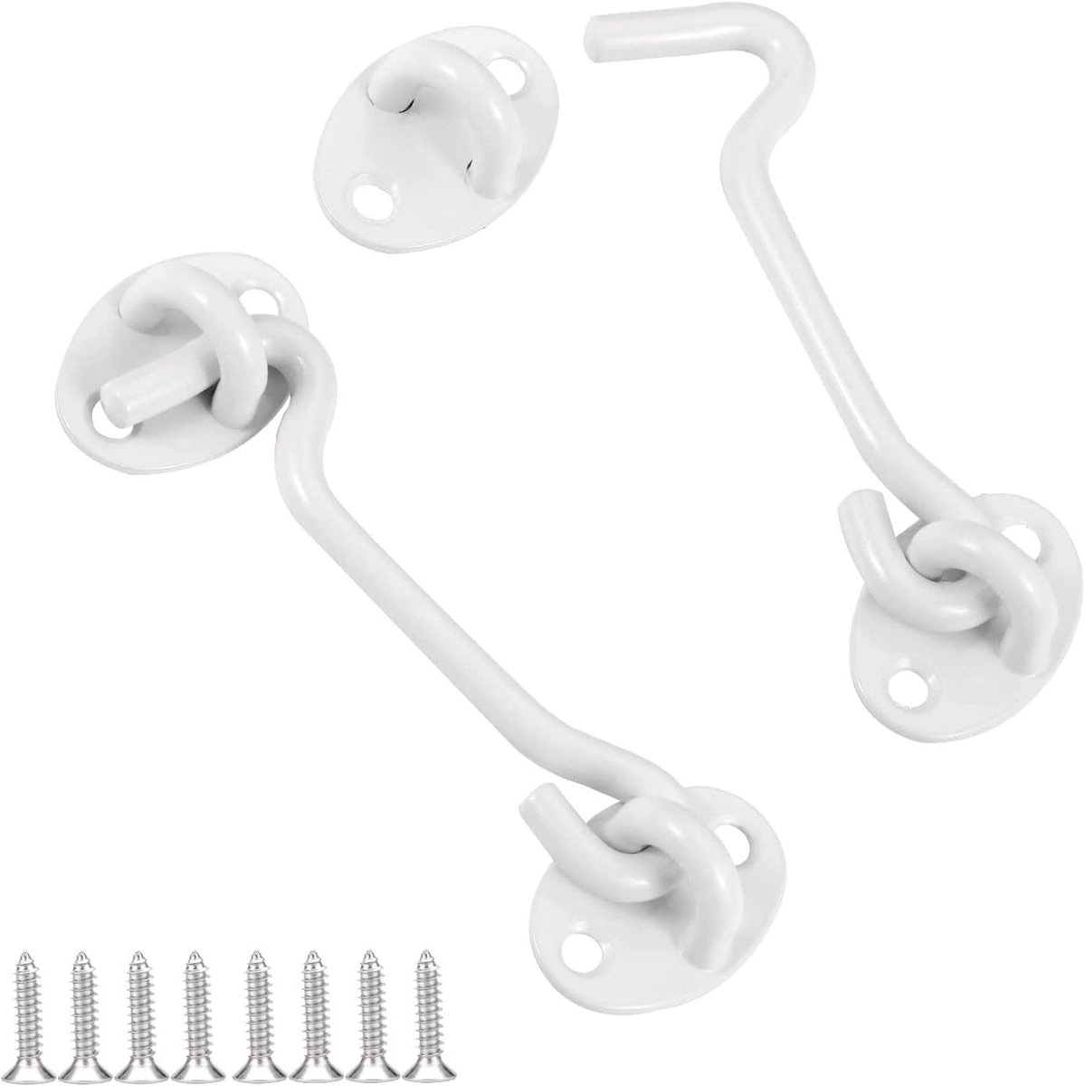 RVS Stormhaak - Met Oog en Grendel - Voor Deuren en Ramen - Wit 4 inch - 2 Stuks