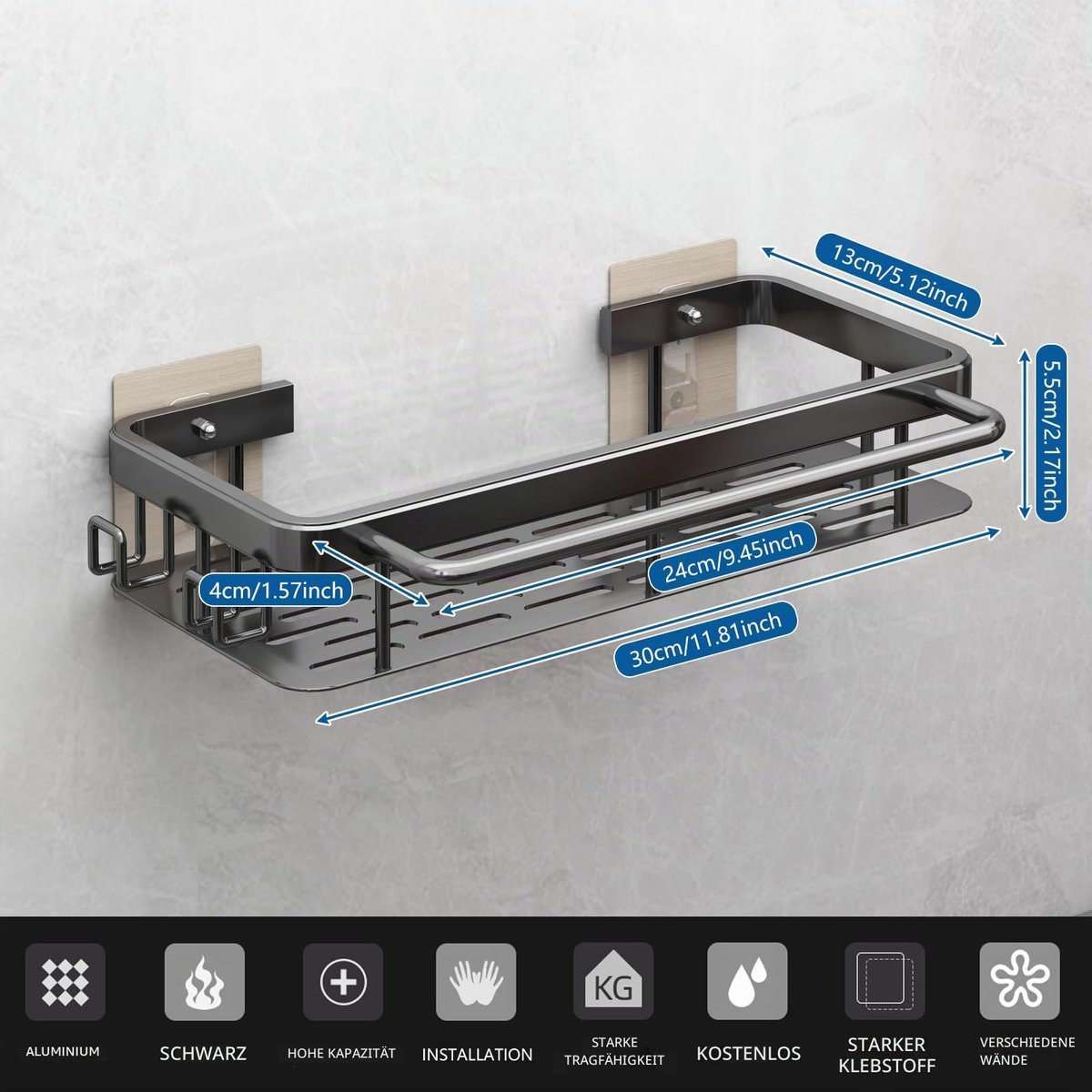 Spoelbak Organizer - Zelfklevend en Zonder Boren - Met Afvoerbakje en Haken - Voor Spons, Borstel en Afwasmiddel - Keuken en Badkamer - Grijs