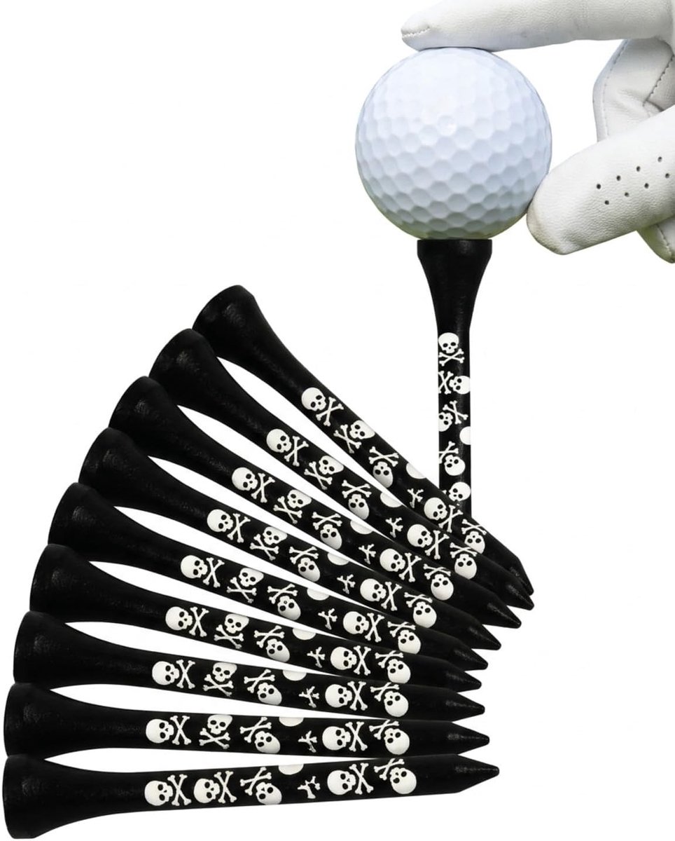 Houten Golf Tees met Doodskopdesign - 10 Stuks, Robuust en Milieuvriendelijk, Perfect voor Golfspelers en als Grappig Cadeau
